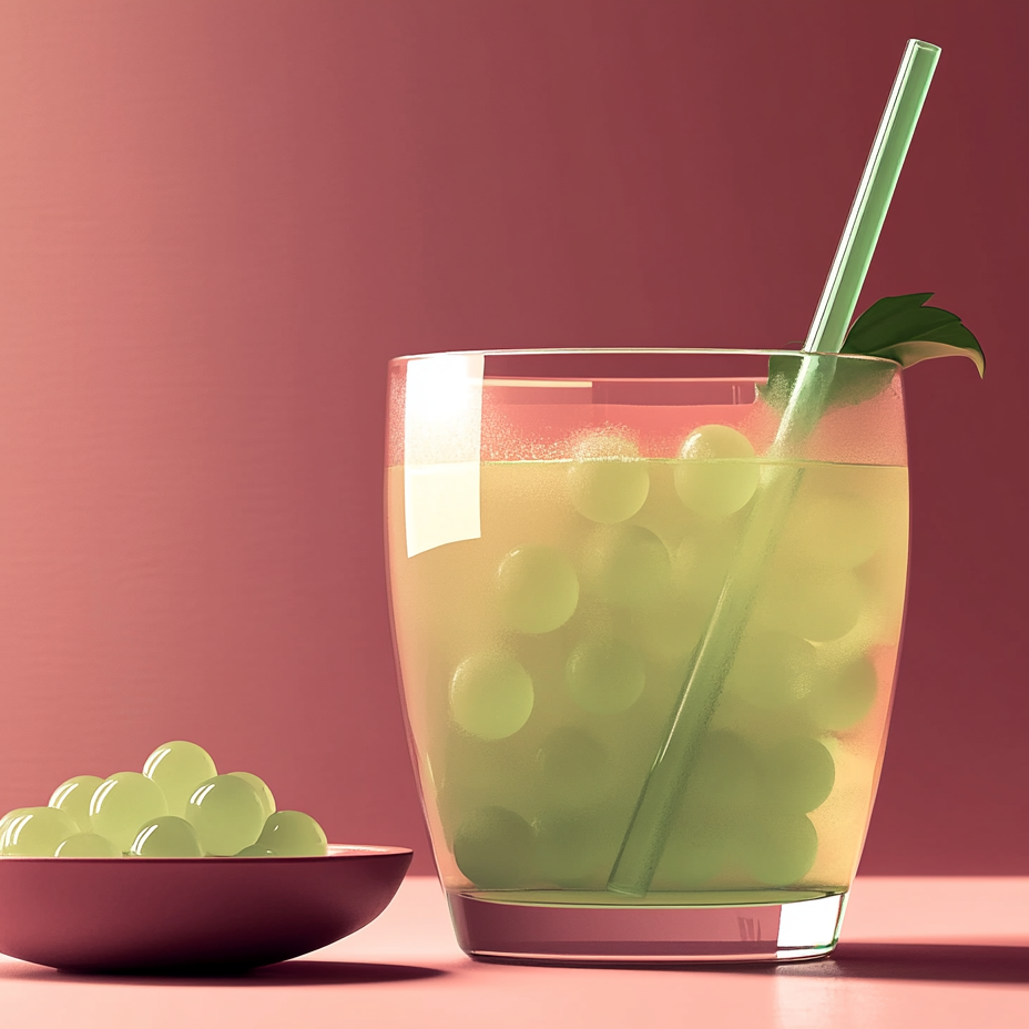 Green Apple Bubble Tea/ Popping Boba Tea